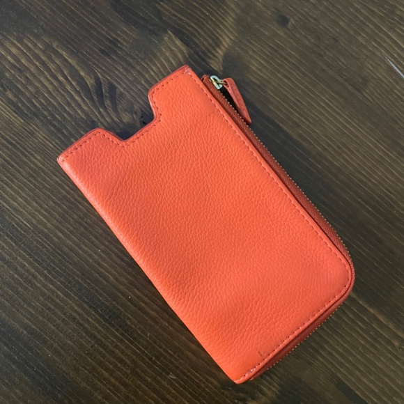 Fossil Phone Slide Leather Wallet Zippered Neon Coral - Picture 2 of 6